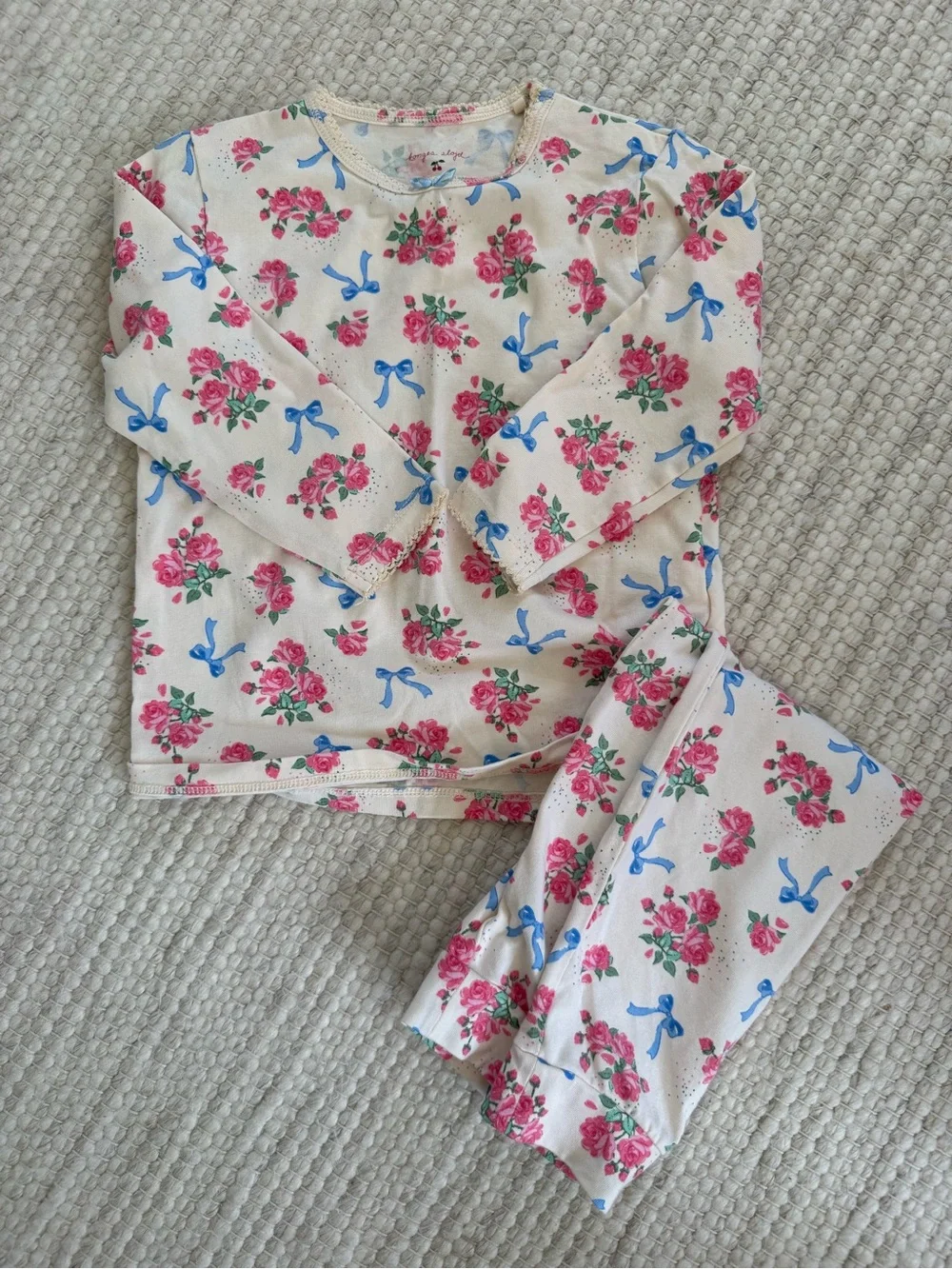 Konges Girls' Floral & Bow Long Sleeve Set - Cream/Pink/Blue 18M
